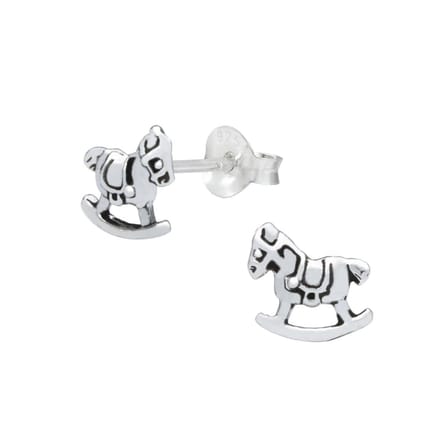Joy|S - Zilveren hobbelpaard oorbellen - 8 mm - geoxideerd