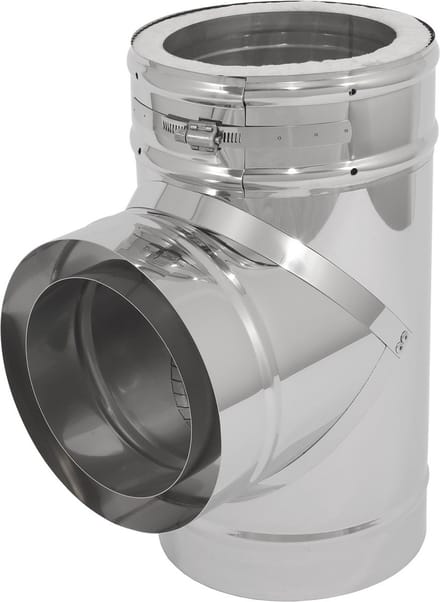 T-stuk 90˚ dubbelwandig Ø 200/Ø 150mm 0,5mm RVS.