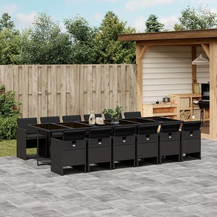 vidaXL - 13-delige - Tuinset - met - kussens - poly - rattan - zwart