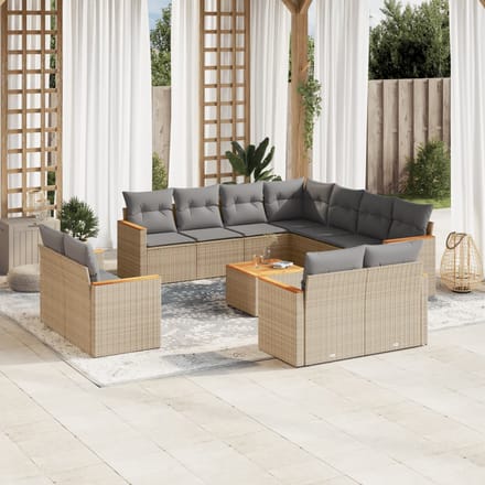 vidaXL - 12-delige - Loungeset - met - kussens - poly - rattan - beige