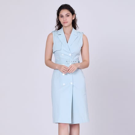 Trench -stijl mouwloze jurk met dubbele borsten