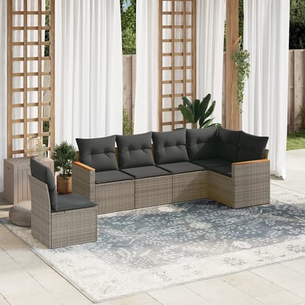 vidaXL - 6-delige - Loungeset - met - kussens - poly - rattan - grijs