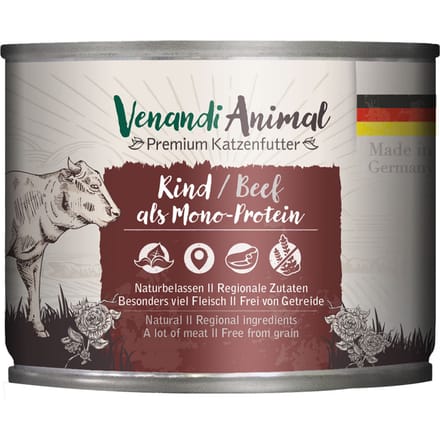 6x200g Venandi Animal Monoprotein Rundvlees kattenvoer nat