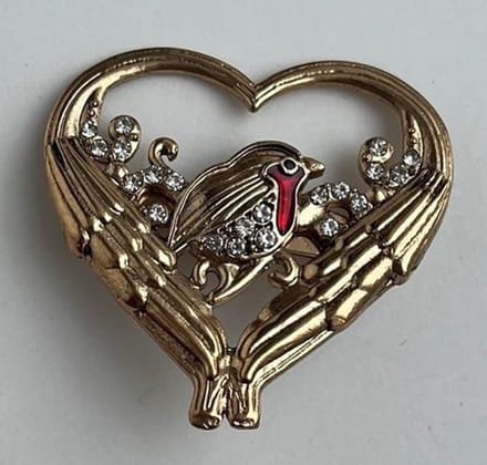 Broche Vogel in hart 4x4cm