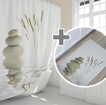 Zethome Zen - Badmat met Douchegordijn 240x200 cm - Antislip Douchemat 50x80 cm - Douche Mat - Hoge Kwaliteit Polyester