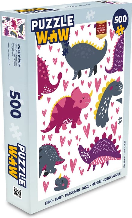 Puzzel Dino - Hart - Patronen - Roze - Meisjes - Dinosaurus - Legpuzzel - Puzzel 500 stukjes