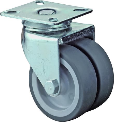 Zwenkwiel dubbel 50mm rubber totale hoogte 75mm