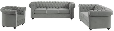 Vente-unique Zitbank en fauteuil CHESTERFIELD - velours - lichtgrijs