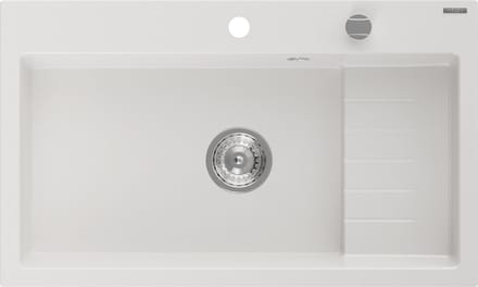 Mexen Omar enkele granieten spoelbak 800 x 480 , wit, chromen sifon - 6520801005-20