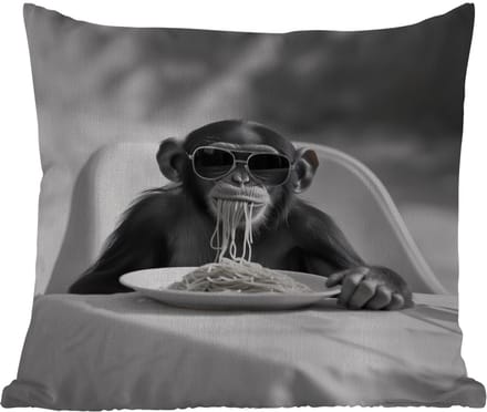 Tuinkussen - Aap - Spaghetti - Zonnebril - Zwart wit - Cool - Dier - 40x40 cm - Weerbestendig