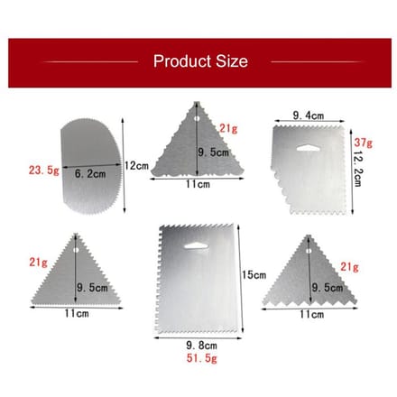 6 Pièces Racloir à Gâteau Lisseur à Gâteau Acier Inoxydable Outils de Décoration de Bord et de Côté de Gâteau argenté