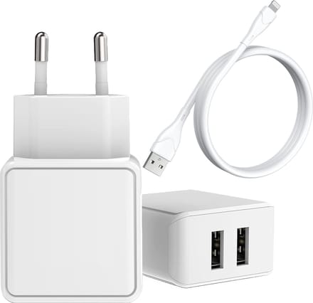 Usb adapter 2 Poorten + Oplaadkabel geschikt voor iPhone 14 /13 /12 / 11 / X / 8 / 7 / SE / - Usb-A naar Lightning Kabel - 2 Meter
