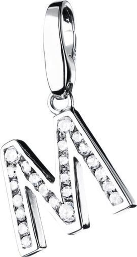 Charm | letter | M | zilver | zirkonia | bedel | hanger