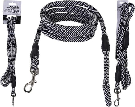 Basic Pets Black And White Collection Hondenriem 130Cm Zwart/Wit