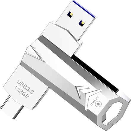LUXWALLET DataSwift – USB 3.0 Naar USB-C 3.0 Flashdrive - 360° Rotatie – USB Stick – OTG – 128GB - Zilver