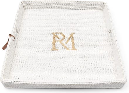 Riviera Maison Dienblad Vierkant Wit rotan met handvaten - RM Monogram decoratief dienbald