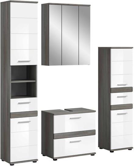 Blake badkamercombinatie wit hoogglans MDF TZ rookzilver NB - 34x160x191cm