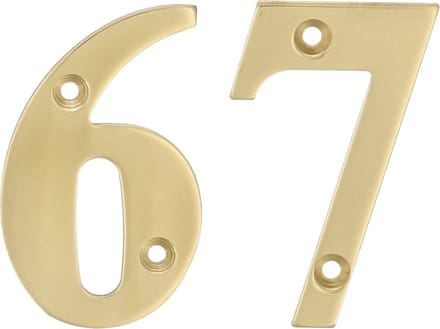 AMIG Huisnummer 67 - massief messing - 10cm - incl. bijpassende schroeven - gepolijst - goudkleur