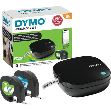 DYMO LetraTag 200B-labelmaker met bluetooth | Compacte labelprinter | Verbinding via draadloze bluetoothtechnologie met iOS en Android | Inclusief 2 soorten labeltape
