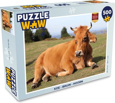 Puzzel Koe - Bruin - Hoorn - Legpuzzel - Puzzel 500 stukjes