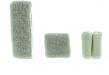 Witte zweetband, hoofdband en twee elastische banden