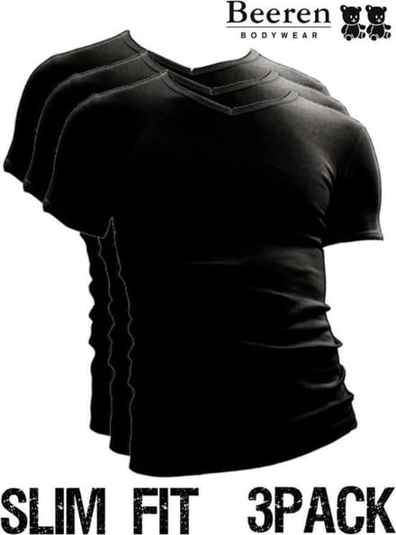 Beeren | T-Shirt | V-Hals | MAAT 4XL | 3-Pack | Zwart | Slim Fit