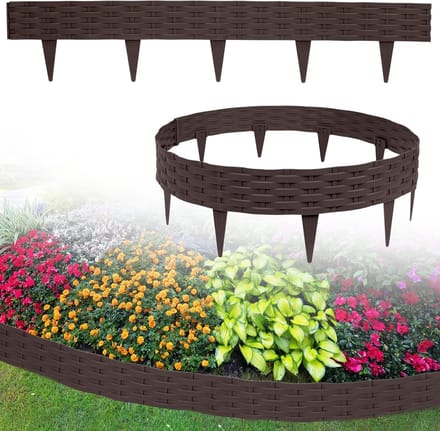Gazonrand Bloembedranding - Kunststof Palissade - Tuin Afscheiden - Buigbaar Rotan Design - 45 Meter 45 Stuks - Bruin