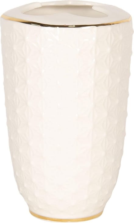 Clayre & Eef Tandenborstelhouder 7x12 cm Wit Goudkleurig Keramiek