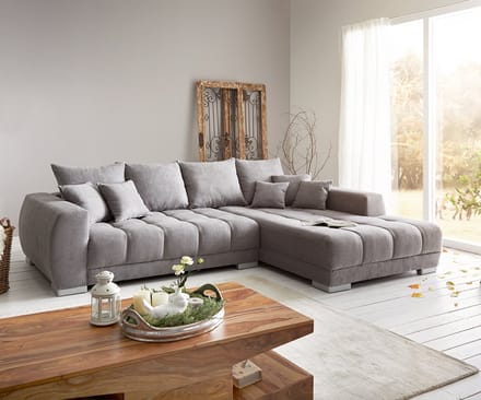 Hoekbank Josea 300x220 cm microvezel steengrijs Recamiere rechts