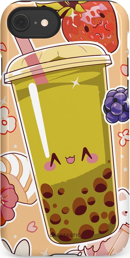 Casetastic hoesje geschikt voor Apple iPhone SE / Apple iPhone 7 / Apple iPhone 8 - Dubbellaagse bescherming - Bubbelpret - Fashion Case - Perzik Beige Goud Lichtgrijs