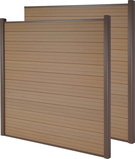 WPC privacyscherm Sarthe, windscherm, aluminium palen ~ set van 2, 3,75m teakhout