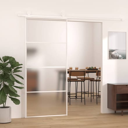 vidaXL - Schuifdeur - 90x205 - cm - mat - ESG-glas - en - aluminium - wit