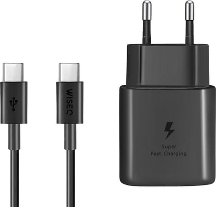 WiseQ Oplader geschikt voor Samsung 25W - USB C Snellader met 1.2 meter kabel - Zwart