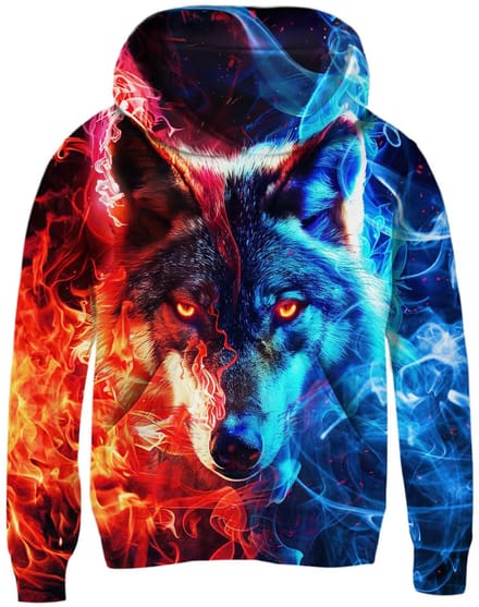 Jongens hoodie 3D wolf print lange mouw zak – Rood 7-8 jaar