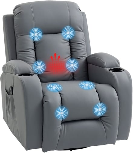 HOMCOM Massage Relaxstoel met Warmtefunctie - Relaxfauteuil - Tv-stoel - Ligstoel - Lichtgrijs