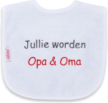 Funnies - geborduurd tekst slabbetje: Jullie Worden Opa & Oma