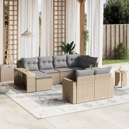 vidaXL - 10-delige - Loungeset - met - kussens - poly - rattan - beige