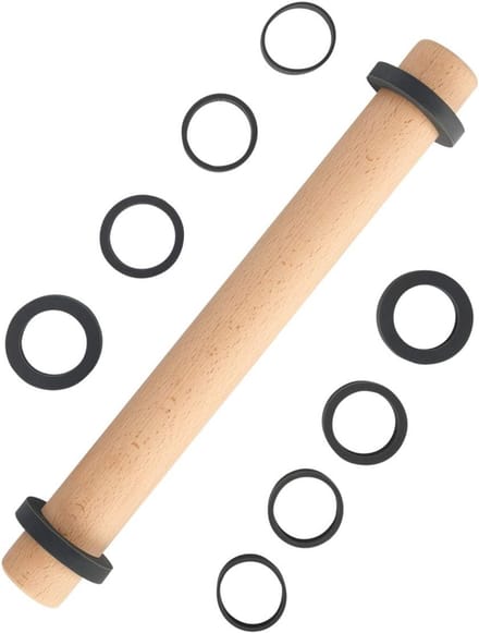 Famanu – Beukenhouten deegroller met 5 ringen – verstelbare bakroller voor koekjes, taart en pizza – 35 cm