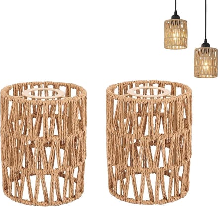 2 Pcs Boho Rattan Lampshade - Chandelier Ceiling Replacement - voor Dining Room - Bar - Living Room - Study - Verlichting Decor