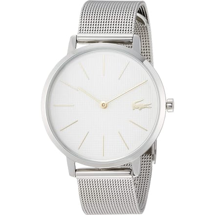 LACOSTE MOON Dames Quartz Horloge - Zilverkleurige Roestvrijstalen Mesh Band, Elegant Dagelijks Ontwerp, 2 Jaar Garantie white