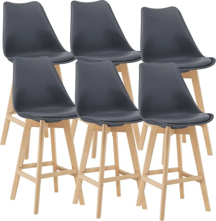 Barkruk set van 6 kunstleer en beuken 105x48x58 cm grijs