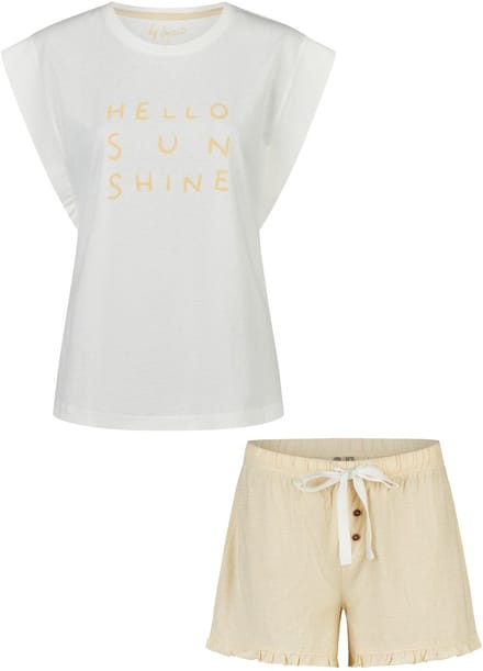 By Louise Dames Korte Pyjama Set Shortama Wit/Geel - Maat M