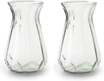 Jodeco Bloemenvaas - 2x stuks - Stijlvol model - helder/transparant glas - H18 x D11,5 cm