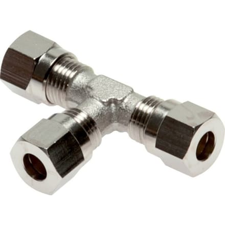 4LL Vernikkeld Brass T-stuk Snijringkoppeling 100bar ISO 8434-1 [2 Stuks]