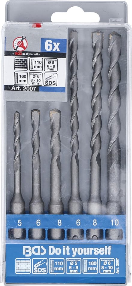 BGS Hamer-boor-set SDS, hardmetalen punt, 5 - 10 mm, 6 delig