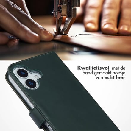 Selencia Hoesje - Geschikt voor Apple iPhone 17 - Echt Lederen Bookcase - Groen
