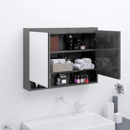 vidaXL - Badkamerkast - met - spiegel - 80x15x60 - cm - MDF - glanzend - grijs