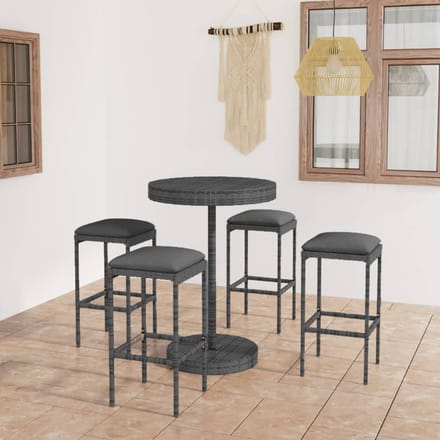 vidaXL - 5-delige - Tuinbarset - met - kussens - poly - rattan - grijs