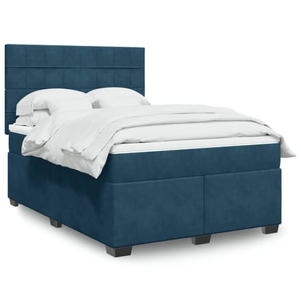 vidaXL - Boxspring - met - matras - fluweel - blauw - 140x200 - cm