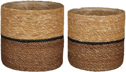 Mica Decorations Damian Plantenmand - Set van 2 - H20 x Ø20 cm - Zeegras - Bruin